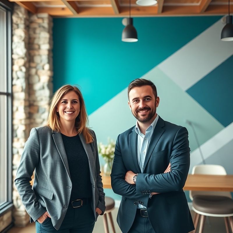 Portret dveh SEO specialistov v moderni pisarni v Celju